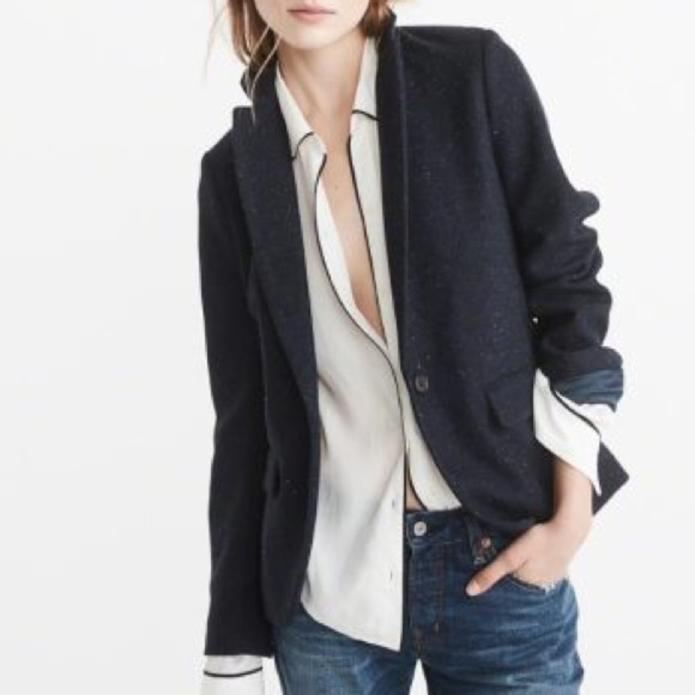 NEW Abercrombie & Fitch Herringbone Blazer - Navy